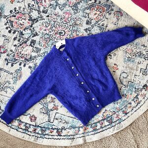 VTG 80s Bellini Angora Blend Cardigan Purple Fuzzy Knit Sweater M